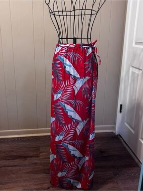 Women’s Red Tropical Print Swim Coverup Maxi Skirt